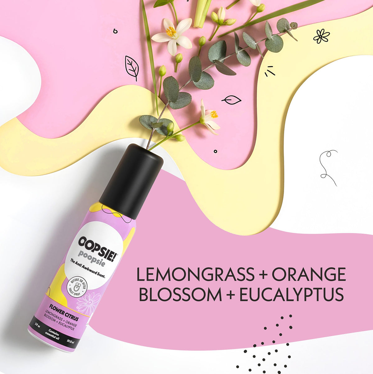 Flower Citrus toilet spray scent notes: lemongrass, orange blossom and eucalyptus
