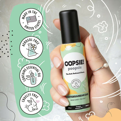 Mediterranean Sage toilet spray: made in the USA, aerosol free, contains essential oils, cruelty free