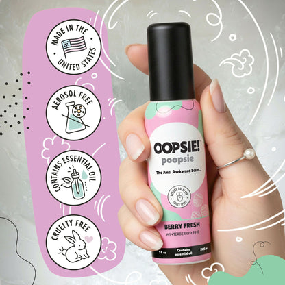 Berry Fresh toilet spray: made in the USA, aerosol free, contains essential oils, cruelty free