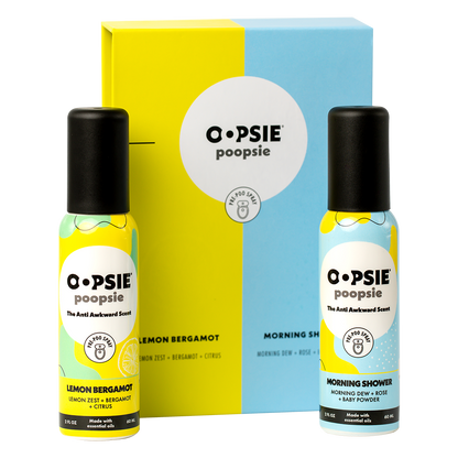Toilet Spray I Lemon Bergamot and Morning Shower I Giftable 2 Pack Assorted Scents I 2oz by Oopsie Poopsie - Oopsie Poopsie